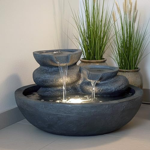 Fontana decorativa a LED e fontana da giardino TP3005 Polyresin gioco d'acqua con luce bianca calda per interni ed esterni cascata