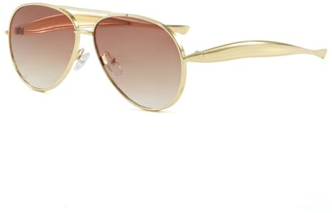 Frissin Gafas de sol para mujer y hombre con protección UV400, montura de doble puente, marco dorado de metal, forma de pez, patillas de lujo, gafas de sol elegantes para damas, personalidad, para uso