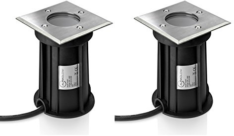 Auraglow Recessed Deep GU10 Holder Garden Ground Path Cover Light IP67 Driveway Outdoor Uplighter - Twin Pack