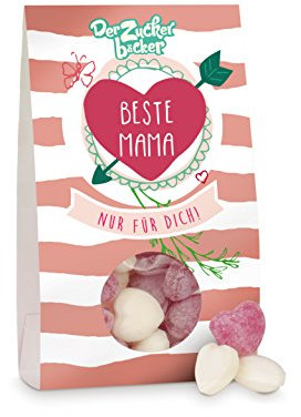 Beste Mama, süße Kirsch-Eiszucker-Bonbons in Herzform, 80 Gramm Naschportion, süße Kleinigkeit zum Muttertag für die beste Mama