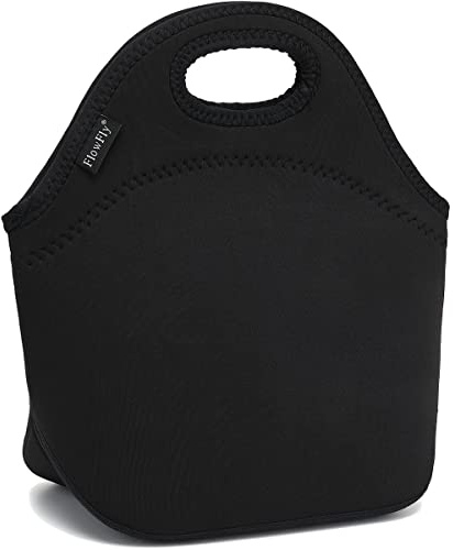 FlowFly Neoprene kids Lunch box Insulated Soft Bag Mini Cooler Thermal Meal Tote Kit for Boys, Girls,Men,Women,School,Work, Office,Black