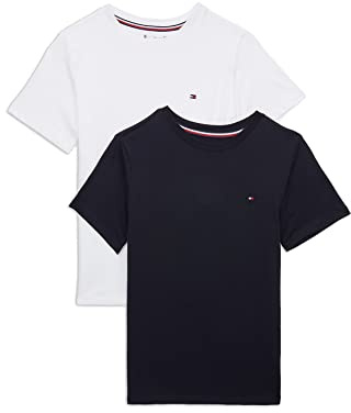 Tommy Hilfiger Boys’ 2 Pack Short Sleeve Round Neck T-Shirts, Blue (Desert Sky/White), 14-16 Years