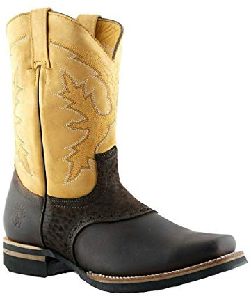 Grinders Frontier Botines Chelsea Unisex de Cuero Marrón Canela con Punta Cuadrada Estilo Vaquero 10