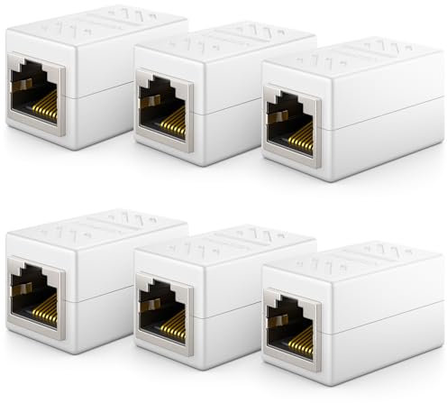 deleyCON 6 Pièces RJ45 Coupleur Gigabit (1000 Mbit) - Rallonge Réseau Ethernet - Adaptateur Connecteur Compatible Cat8, Cat7, Cat6, Cat5 - DSL POE 2X RJ45 Femelle - Blanc