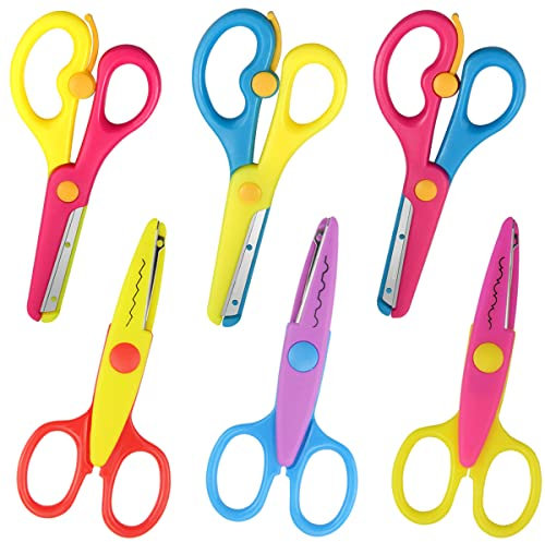 Fantasyon 6Pcs Kids Scissors Safety Craft Colorful Children Serrated Creative Paper Edger 3 Pcs Toddler and for Crafts,Scrapbooking,DIY Photo Art Project