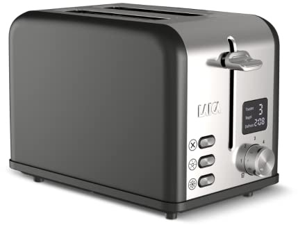 LAICA ISEO 2 slice digital toaster with Independent High Lift & Extra-Wide Slots, Defrost & Reheat Functions, 6 Browning Settings, Bagel Feature- Stainless Steel, Black