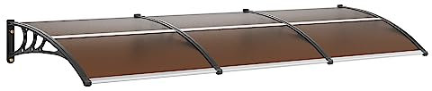 VEVOR Auvent de Porte d'Entrée 97x300 cm Marquise de Porte Extérieure en Polycarbonate Marron Auvent de Fenêtres UPF 50+ Support ABS Résistant Abri de Protection Contre Les UV, la Pluie, la Neige