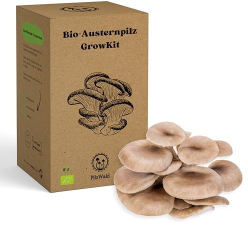 PilzWald GrowKit - Speisepilze selber züchten - Pilzzucht Set für Anfänger mit Sprühflasche & Bilder-Anleitung Pilzzuchtset für Haus und Garten (Austernpilz)