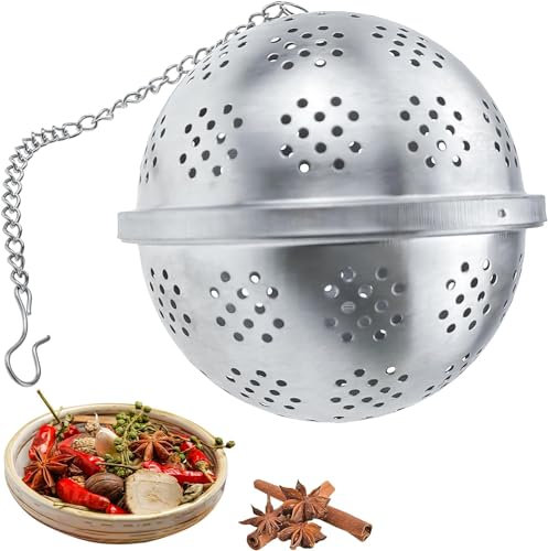 Spice Ball Extra Large for Cooking, Tea Infuser, Stainless Steel Tea Ball Strainer Spice Infuser, Soup Seasonings Seperation Basket with Extended Chain Hook for Brewing Tea Spices Seasonings
