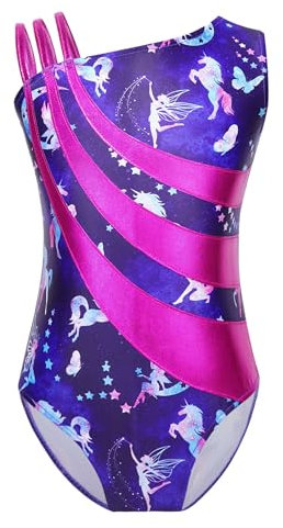 Miaeowve Kinder Junge Ballettanzug Ärmellos Balletttrikot Motiv Asymetrisch Träger Gymnastik Body Cut Out Tanztrikot Wettbewerb Performance Bekleidung Navy Blau 98-104