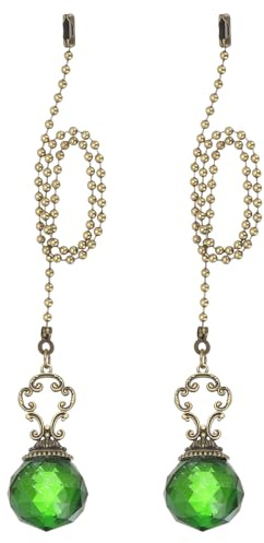 PATIKIL 15 Chaîne Tirage Pour Ventilateur Plafond, 2 Pcs Chaîne Tirage Cristal Connecteur Ventilateur Ornement Vintage Pour Ventilateur Plafond Extendeur Chaîne, Vert Boule Prisme Cristal