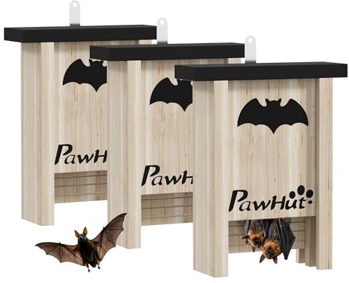 PawHut Bat Boxes Pack of 3 Wooden Bat Houses for Outdoor 18 x 6 x 22.5 cm