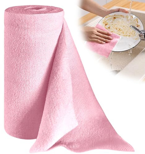 Rollo de 50 paños de limpieza de microfibra, paños de limpieza, paños de limpieza de 30 x 30 cm, sin pelusas, paños de limpieza extraíbles, paños de cocina para coche, cocina y casa (rosa)