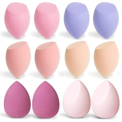 12 Stück Make-up Blender Schwamm, Make up Schwämmchen, 3 Formen Beauty Sponge für Nass-Foundation & Trocken-Foundation, Makeup Sponge Set für Puder Foundation, Concealer & BB Cream