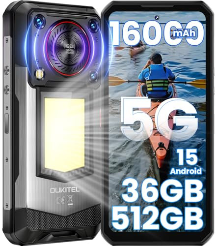 OUKITEL WP56 Rugged Smartphone 5G - Android 15 Phone, 36GB +512GB/2TB, 16000mAh Rugged Phones, Ultra-Bright Camping Light, 108MP Camera, 120Hz 6.8, 5G Smartphones Waterproof, NFC/GPS/OTG, 2025