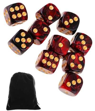 JUKOTA 10 PCS Dés,16mm D6 Dé en Acrylique,Dés Rouge-Noir avec Sac en Tissu,pour Jeux de société,Rôle,Table,Cours de Mathématiques