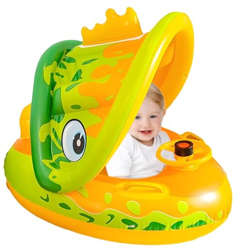 Galleggiante Piscina Neonato, Anello Galleggiante per con Cappuccio Protezione Solare, Attrezzature Sicurezza Gonfiabile 1-5 Anni Hotel Spiaggia Parco Tempo Libero
