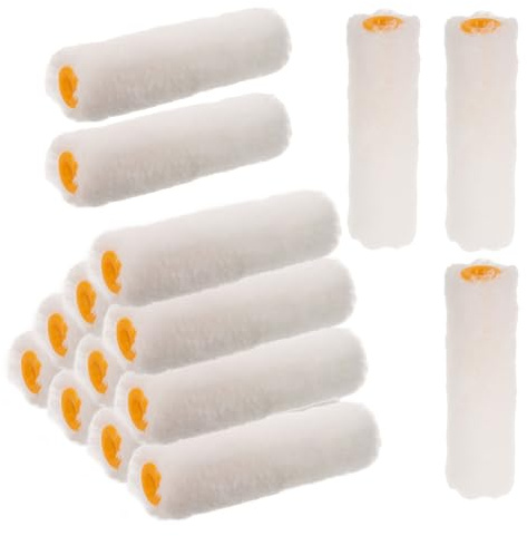 HORIALENCE 15 Piezas Kit de Rodillos de Pintura de Algodón de Alta Densidad Diseño Redondeado Mangos y Fundas Reemplazables para Muebles Puertas y Paredes para Renovaciones y Decoración