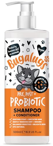 Bugalugs Cat Shampoo for Itchy Skin with Prebiotics & Probiotics for cats - kitten and cat shampoo for indoor cats for sensitive skin supports your pets Microbiome (Shampoo 500ml)