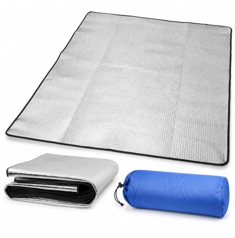 Isoleringsmatta i aluminium, 200 x 200 cm, tältunderlag, vattentät, 2,5 mm, tjock termomatt, vikbar med förvaringspåse, lätt golvmatta, sovmatta för camping, vandring och utomhusbruk