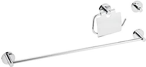 GROHE Essentials - Bad- Set 3-in-1 (Metall, langlebige Oberfläche, zum Bohren oder Kleben), Chrom, 40775001