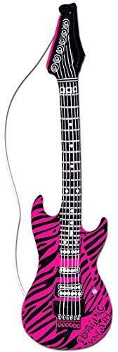 Amakando Deko Luftgitarre Rockstar Gummigitarre rosa Zebra Rocker Inflatable Guitar Aufblasbare Gitarre Partydeko aufblasbar Mottoparty Musikinstrument Accessoire Party Gitarren Instrument