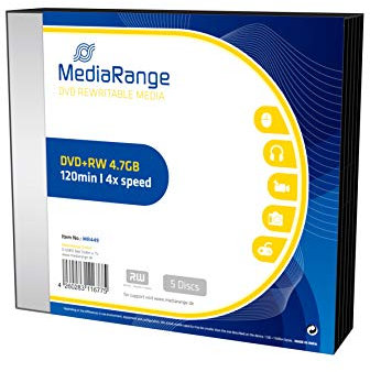 MediaRange DVD+RW 4.7GB|120min 4-fache Schreibgeschwindigkeit, wiederbeschreibbar, 5er Pack im Slimcase, MR449