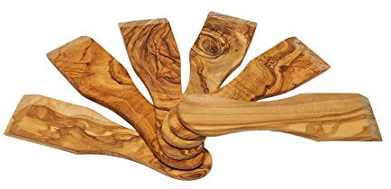Olivenholz Raclette Spachtel Set 6 Stück ca. 14 cm Wender mit schöner Maserung Unikate aus Oliven Holz