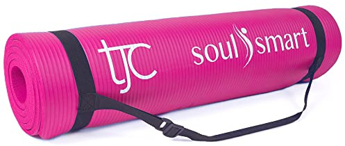 TJC Yoga Mat Thick 10MM Non-Slip NBR Exercise Mat Thick with Carrying Strap for Home Workout Pilates Gym Mats Travel Yoga Fitness Camping Eco Friendly, Yoga Mats for Women and Men, 188cm x 61cm