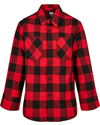 Urban Classics Garçon Pojkar Rutig Flanellskjorta Chemise, Noir/Rouge, 122-128 EU