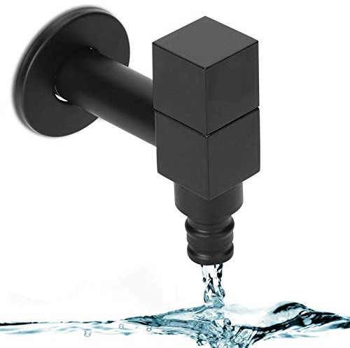 BORDSTRACT Rubinetto per Bagno, Rubinetto per Acqua Fredda Singolo Nero, Con Maniglia Quadrata, Rubinetto per Lavatrice Con Filettatura G1/2(Washing Machine Faucet)