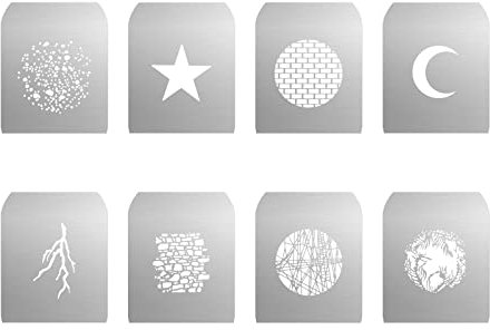 GOBO Set pour Alliage D'aluminium Optique Conique Snoot 8 x Gobos Cartes Graphiques Plaques Métalliques avec Motifs Creux pour Art Spécial Accessoires Photographie pour GOBO Projecteur Bowens