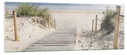 Moderne Impression sur Verre Plage Dune Entrée Image Tableau en Verre Decoration Murale 140x50cm Deco Cadre Salon Chambre Cuisine Panoramique Grand XXL Tableaux Decoratifs Muraux Art GAB140x50-4188