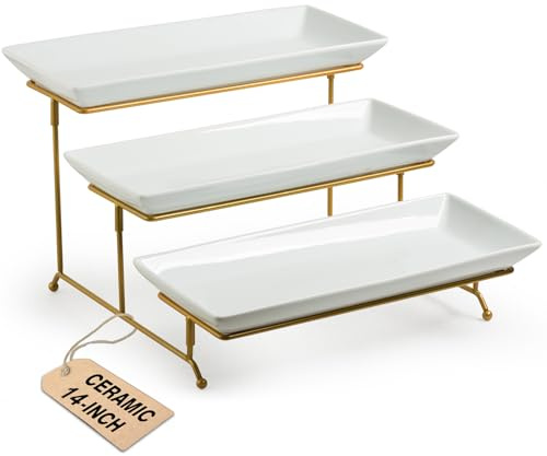 LAUCHUH Large 3 Tier Serving Stand Porcelain Tiered Serving Trays for Party