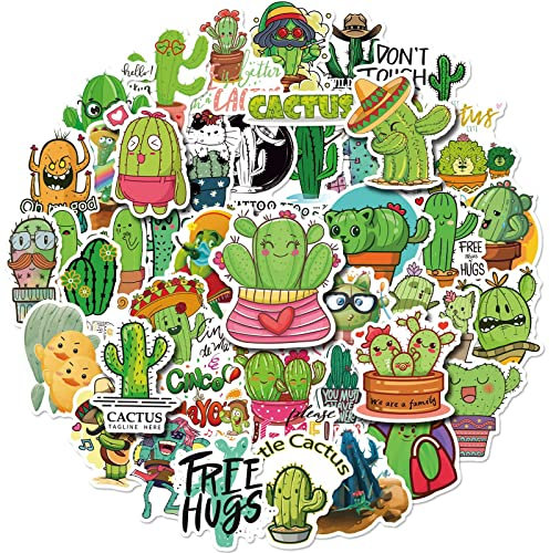 50 pegatinas de cactus, lindas plantas verdes en macetas, paquetes de pegatinas para portátil, botella de agua, diario, ordenador
