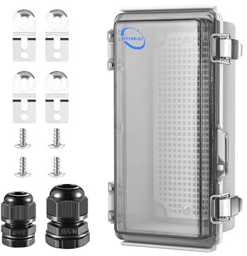 RTHIEAI Waterproof Outdoor IP67 Junction Box (7.9x3.9x2.8) with Mounting Plate, Hinged Clear Cover and Wall Brackets - Weatherproof ABS Plastic Electrical Enclosure for DIY Projects (200x100x70mm)