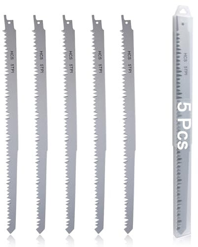 SPEEDWOX Wood Pruning Reciprocating Saw Blades 5-Piece 12-Inch 5 TPI Wood Cutting Reciprocating Saw Blades For Wood Construction Wood Cutting PVC Pipe Cutting Tree Pruning Reciprocating Saw Blade Set