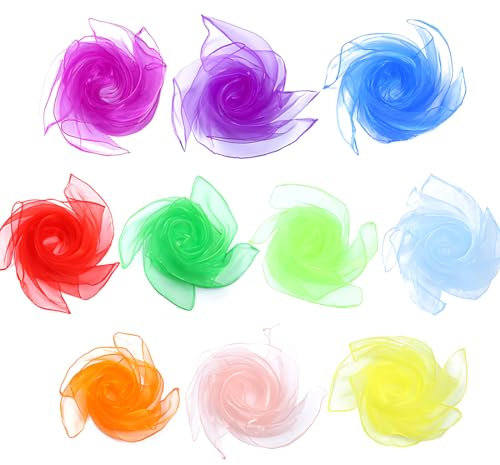 ZAMXHUG jongliertücher - 10 Stück Bunte Jongliertücher, Kindergarten Tücher, Gymnastiktücher,Tanz Tücher,Sensorisches,Kindershow,Aktivitäten Zubehör Dekoration (60x60cm)