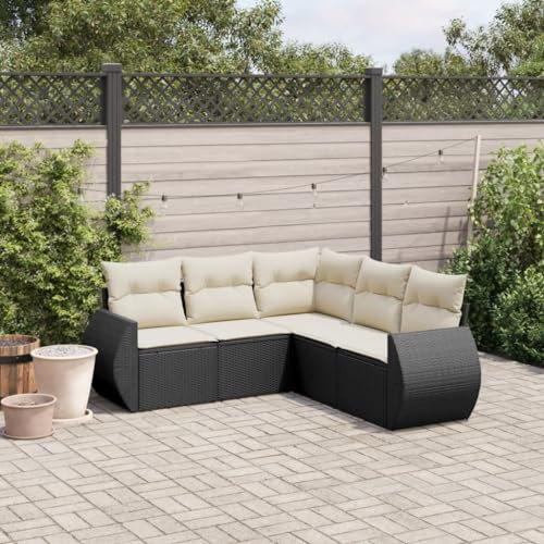 Festnight Gartenlounge mit Stauraum Balkonmöbel Klein Balkon Lounge Rattan Sofa Ecklounge Garten Lounge Sofa Outdoor Sitzecke Balkon Loungemöbel Gartensofa Ecksofa Rattansofa