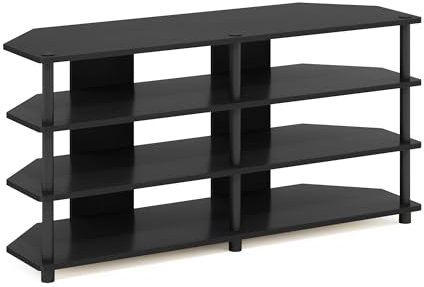 Furinno Econ Mueble de TV de Esquina de 4 Niveles de fácil Montaje para televisores de hasta 55 Pulgadas, Madera Negra/Negro