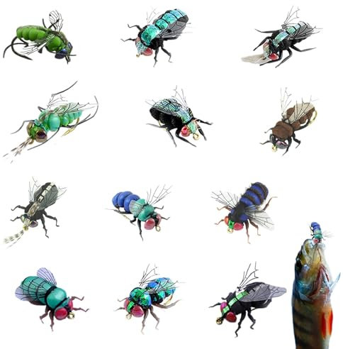 Bass-Fliegenfischköder, Angelfliegen-Set - 12 Stück Angelfliegen mit Haken - Realistischer handgebundener Lachsforellenbarsch-Fliegenköder, Boxen für Barsche im Lieferumfang enthalten