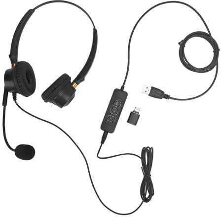 Telefonheadset med 3,5 Mm-uttag för Callcenter, Fast Telefonheadset för Kontor med Mikrofonbrusreducering, Binauralt Kundserviceheadset, Volymjusterbar