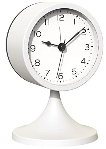 AYRELY® 3 Zoll Wecker analog ohne Ticken, Kleiner Retro Tischwecker, Batteriebetriebene Metalluhr mit Licht für Schlafzimmer, Wohnzimmer, Nachttisch, Regal（Weiß）