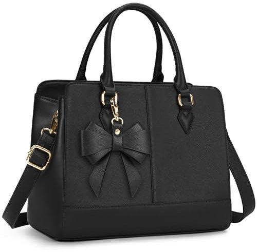 RAINSMORE Handtasche Damen Mittelgroß PU Leder Tasche Damen Henkeltaschen Damenhandtasche Damentaschen Tote Bag Schultertaschen Shopper 13 Zoll Schwarz