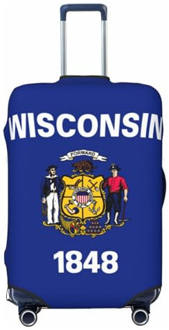 axzttupy Wisconsin - Copertura per valigia con stampa bandiera dello Stato, misura grande, adatta a quasi tutti i bagagli, protezione personalizzata per bagagli da viaggio, Nero , M