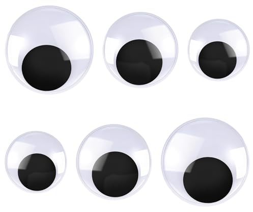 Prasacco 6 unidades de ojos móviles autoadhesivos, grandes, 5/8/10 cm, ojos redondos de plástico, autoadhesivos, 3D para decoración de bricolaje, álbumes de recortes, manualidades (blanco y negro)