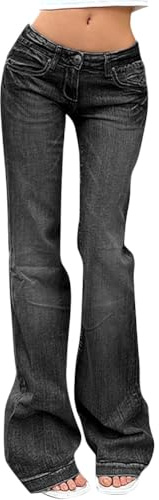 Yegirlzs Jeans Donna Vita Bassa Jeans a Zampa Pantaloni Baggy Jean Flared Bootcut Jeans Denim Pantaloni Casual Denim Pants A Nero XS