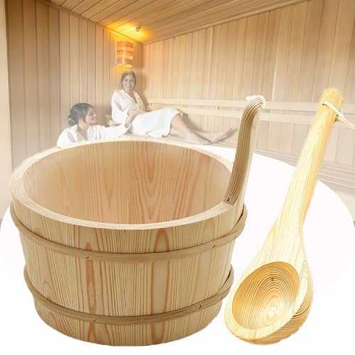 HFDJRWK 4-Litre Capacity Sauna Accessory Set, Wooden Bathware, Suitable for Steam Baths, Outdoor Gardens, Hotel Apartments, Backyards, or Home Spa Use.