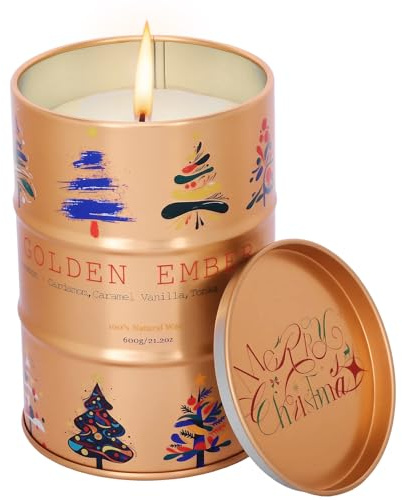 Moerstar Bougies de Noël parfumées, bougies parfumées de Noël en métal, bougies parfumées de Noël pour la décoration du salon, cadeaux pour femmes et hommes (Or)