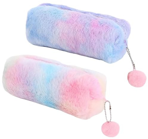 MLPKOI 2 Pièces Trousse à Crayons Arc-en-Ciel, Trousse Scolaire Fille, tTrousse Ecole, Grande Capacité, Trousses de Maquillage de Toilette, Pencil Case pour Enfant Collège ou Lycée (Rose+Violet)